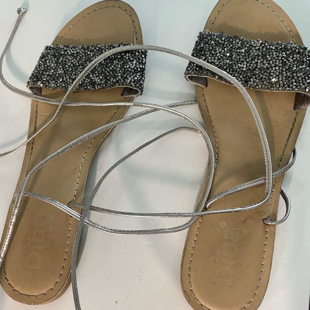 Flat silver beaded sandals